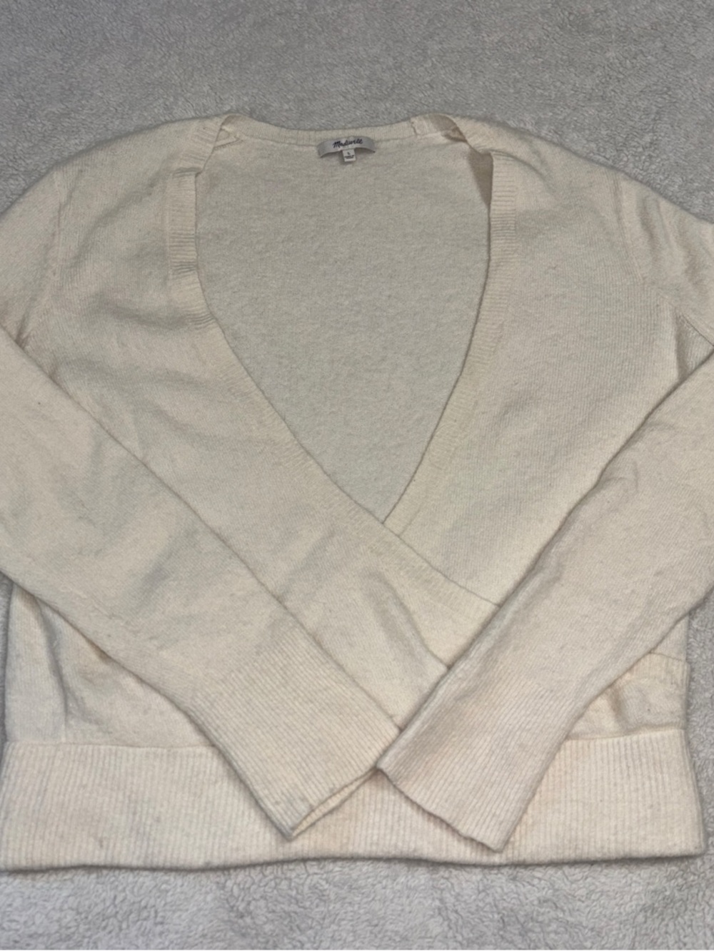 Madewell Merino Wool & Alpaca Blend Cream V Neck Plunge Sweater Women’s Size L